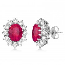 Oval Lab Ruby and Diamond Earrings 14k White Gold (7.10ctw)