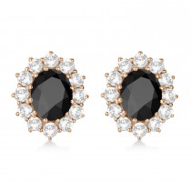 Oval Black Onyx and Diamond Earrings 14k Rose Gold (5.55ctw)