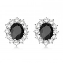 Oval Black Onyx and Diamond Earrings 14k White Gold (5.55ctw)