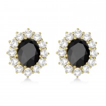Oval Black Onyx and Diamond Earrings 14k Yellow Gold (5.55ctw)