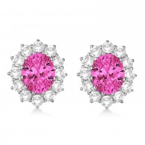 Oval Pink Tourmaline and Diamond Lady Di Earrings 14k White Gold (7.10ctw)