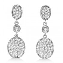Milgrain Oval Dangling Drop Diamond Earrings 14k White Gold (0.75ct)