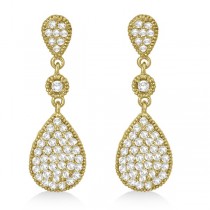 Milgrain Tear Drop Dangling Diamond Earrings 14k Yellow Gold (0.65ct)