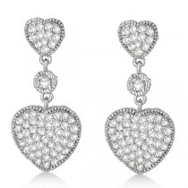 Milgrain Heart Shape Dangling Diamond Earrings 14k White Gold (0.65ct)