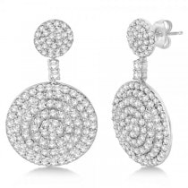 Dangling Double Circle Diamond Earrings Pave 14k White Gold (4.10ct)