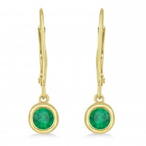 Leverback Dangling Drop Emerald Earrings 14k Yellow Gold (0.50ct)