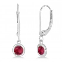 Leverback Dangling Drop Ruby Earrings 14k White Gold (0.50ct)