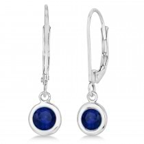 Leverback Dangling Drop Blue Sapphire Earrings 14k White Gold (1.00ct)