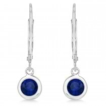 Leverback Dangling Drop Blue Sapphire Earrings 14k White Gold (1.00ct)