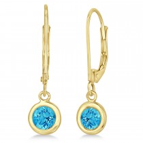 Leverback Dangling Drop Blue Topaz Earrings 14k Yellow Gold (1.00ct)