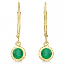 Leverback Dangling Drop Emerald Earrings 14k Yellow Gold (1.00ct)