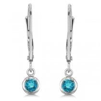 Leverback Dangling Drop Blue Diamond Earrings 14k White Gold (0.20ct)