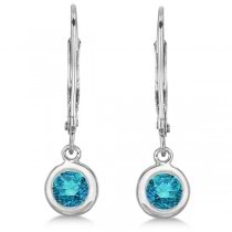 Leverback Dangling Drop Blue Diamond Earrings 14k White Gold (0.50ct)