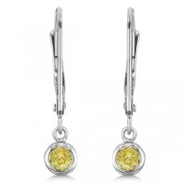 Leverback Dangling Drop Yellow Diamond Earrings 14k White Gold (0.20ct)