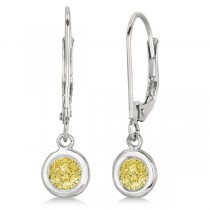 Leverback Dangling Drop Yellow Diamond Earrings 14k White Gold (0.50ct)