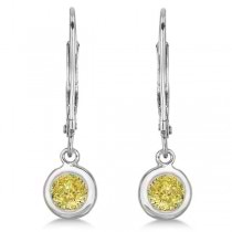 Leverback Dangling Drop Yellow Diamond Earrings 14k White Gold (0.50ct)