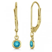 Leverback Dangling Drop Blue Diamond Earrings 14k Yellow Gold (0.20ct)