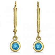 Leverback Dangling Drop Blue Diamond Earrings 14k Yellow Gold (0.30ct)