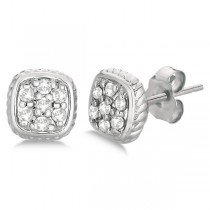 Square Diamond Cluster Earrings 14k White Gold (0.25ct)