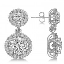 Two Stone Dangling Halo Diamond Earrings 14k White Gold (3.00ct)