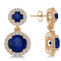 Two Stone Dangling Blue Sapphire & Diamond Earrings 14k Rose Gold (3.00ct)