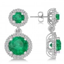 Two Stone Dangling Emerald & Diamond Earrings 14k White Gold (3.00ct)