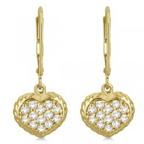 Lever Back Pave Diamond Heart Earrings 14K Yellow Gold (0.50ct)