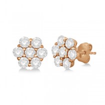 Flower Shaped Diamond Cluster Stud Earrings 14K Rose Gold (0.52ct)