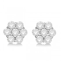 Flower Shaped Diamond Cluster Stud Earrings 14K White Gold (0.52ct)
