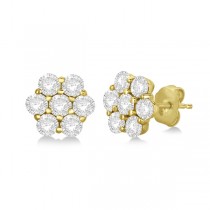 Flower Shaped Diamond Cluster Stud Earrings 14K Yellow Gold (0.52ct)