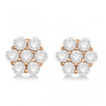Flower Shaped Diamond Cluster Stud Earrings 14K Rose Gold (1.01ct)