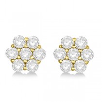 Flower Shaped Diamond Cluster Stud Earrings 14K Yellow Gold (2.80ct)