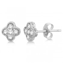 Diamond Flower Cluster Stud Earrings 14K White Gold (0.15ct)