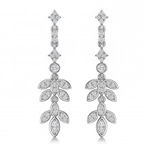 Diamond Floral Vine Leaf Dangling Earrings 14k White Gold (1.06ct)