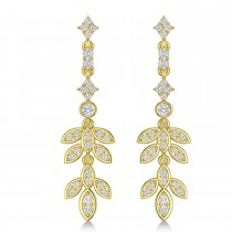 Diamond Floral Vine Leaf Dangling Earrings 14k Yellow Gold (1.06ct)