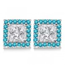 Square Blue Diamond Earring Jackets Pave-Set 14k White Gold (0.46ct)