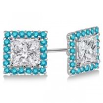 Pave-Set Square Blue Diamond Earring Jackets 14k White Gold (0.55ct)