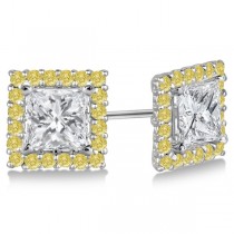 Square Yellow Canary Diamond Earring Jackets 14k White Gold (0.50ct)