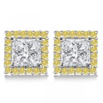 Square Yellow Canary Diamond Earring Jackets 14k White Gold (0.50ct)