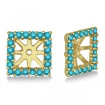 Square Blue Diamond Earring Jackets Pave-Set 14k Yellow Gold (0.46ct)
