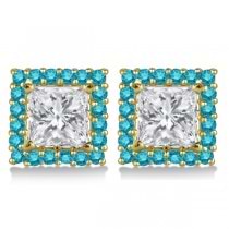 Square Blue Diamond Earring Jackets Pave-Set 14k Yellow Gold (0.46ct)