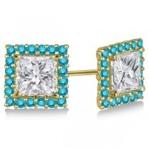 Square Blue Diamond Earring Jackets Pave-Set 14k Yellow Gold (0.67ct)