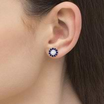 Round Blue Sapphire Earring Jackets 6mm Studs 14K White Gold (1.20ct)