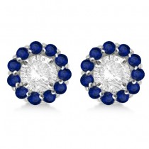Round Blue Sapphire Earring Jackets 6mm Studs 14K White Gold (1.20ct)