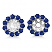 Round Blue Sapphire Earring Jackets 8mm Studs 14K White Gold (1.44ct)