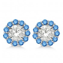 Round Blue Diamond Earring Jackets for 4mm Studs 14K White Gold (0.64ct)