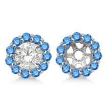 Round Blue Diamond Earring Jackets for 7mm Studs 14K White Gold (0.90ct)
