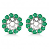 Round Emerald Earring Jackets for 4mm Studs 14K White Gold (0.96ct)