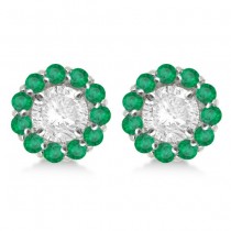 Round Emerald Earring Jackets for 7mm Studs 14K White Gold (1.32ct)