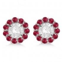 Round Ruby Earring Jackets for 5mm Studs 14K White Gold 1.08ct